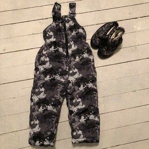Snowsuit Bib Zip CAMO Silver & Blk 2T & Boots SZ 7
